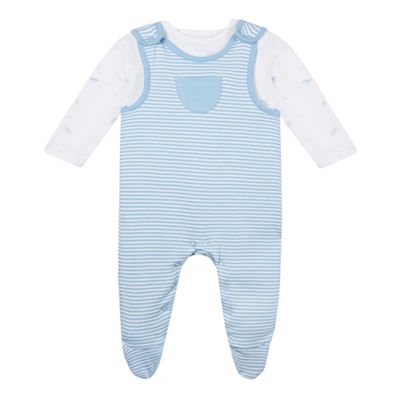 Babies pale blue soft dungarees and bodysuit set